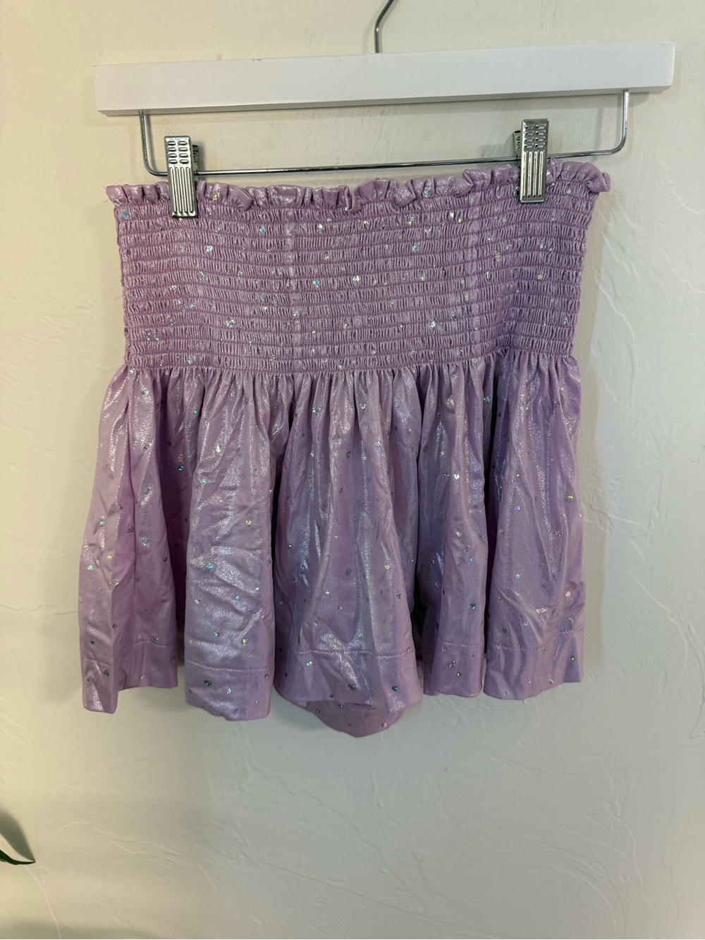 Queen of Sparkles Lavender Metallic Sparkle Smocked Swing Shorts Size Small NWT